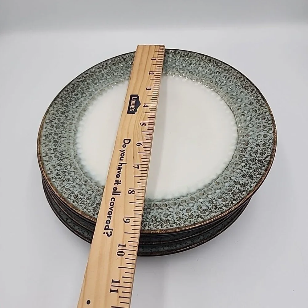 Pier 1 Allison Stoneware Lunch Plates Set Of 2 Cream Blue Gold Rim 9.5